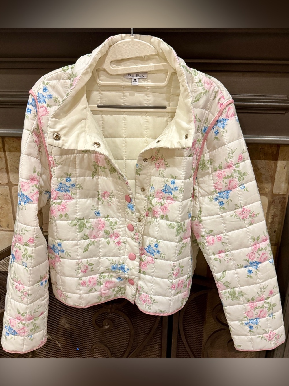white birch Cream Quilted Floral Puffer Jacket *Never Worn*